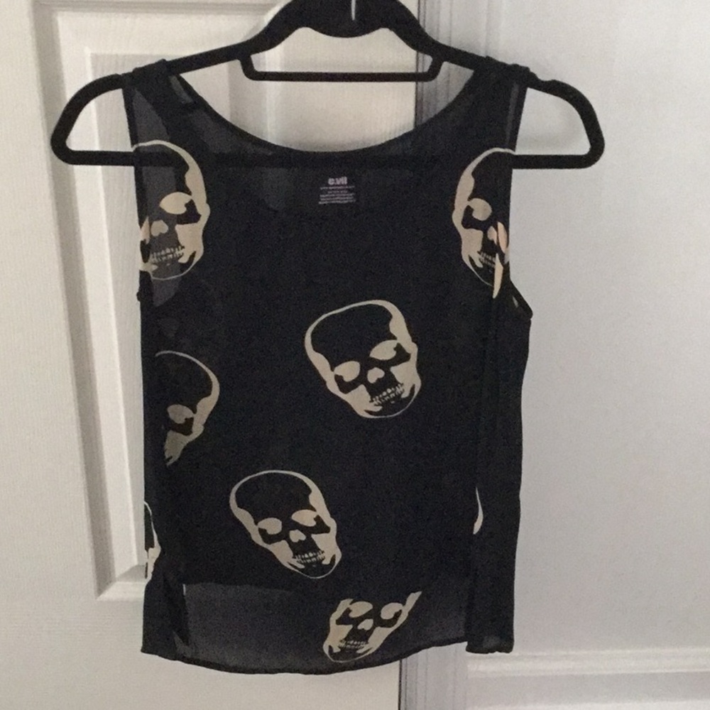 Black silk sheer skull tank